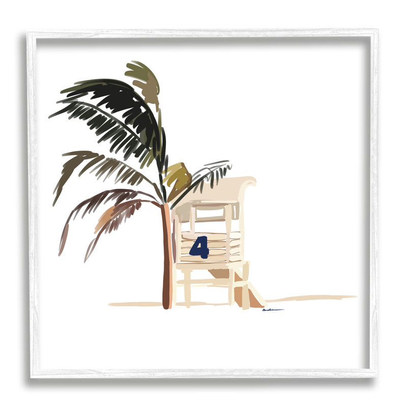 Minimal Tropical Beach par Amelia Noyes, H 17 po x l 17 po x P 1,5 po, Giclée encadrée blanc bord de mer
