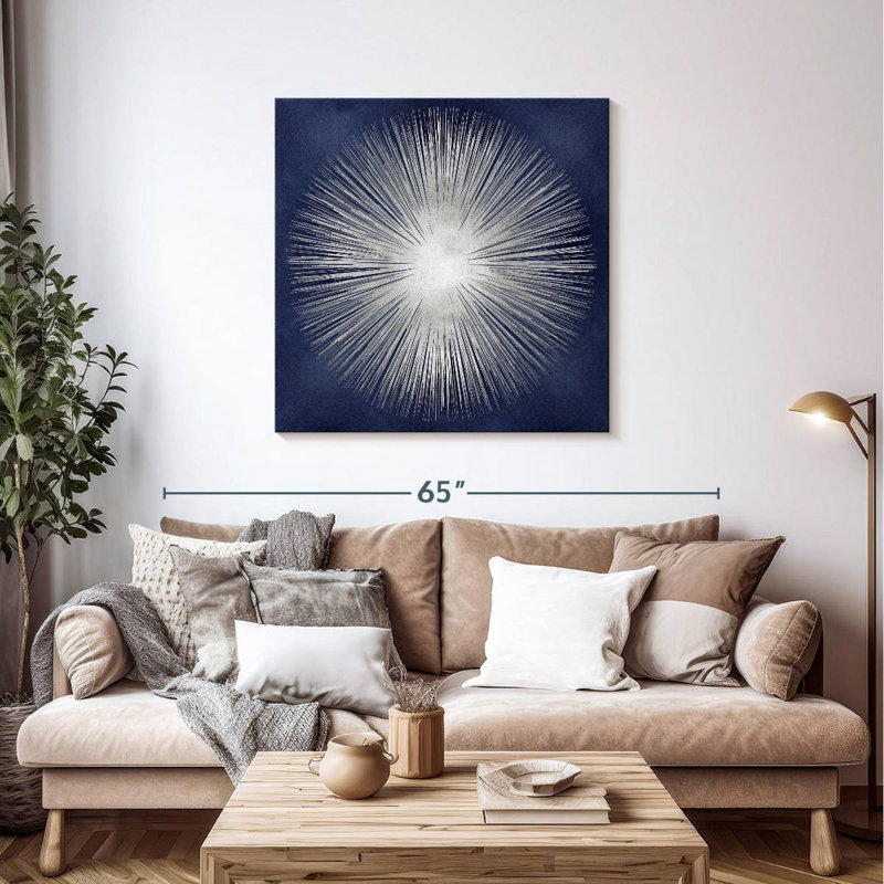 Silver Sunburst On Blue I