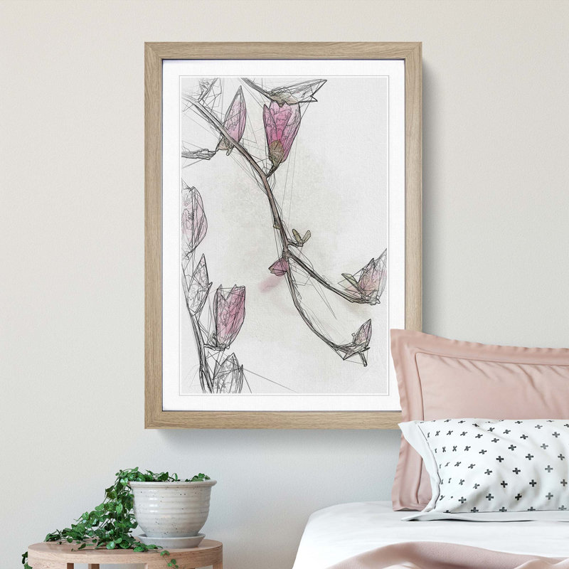 Pink Floral Flowers in Abstract - Framed Print, Oak, 91cm H x 60cm W x 2cm D