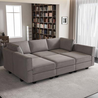 Nairoby 6 Storage Ottomans Sleeper - Velvet Sofa Bed Modular Sectional Sofa Convertible Sofa Livingroom Bedroom Apartment Couch