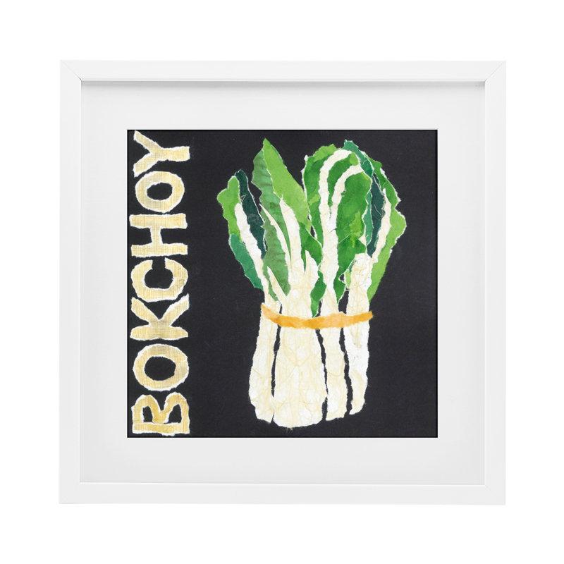 Reproduction sous verre Bok Choy, H 13 po x l 13 po, Cadre blanc côtier