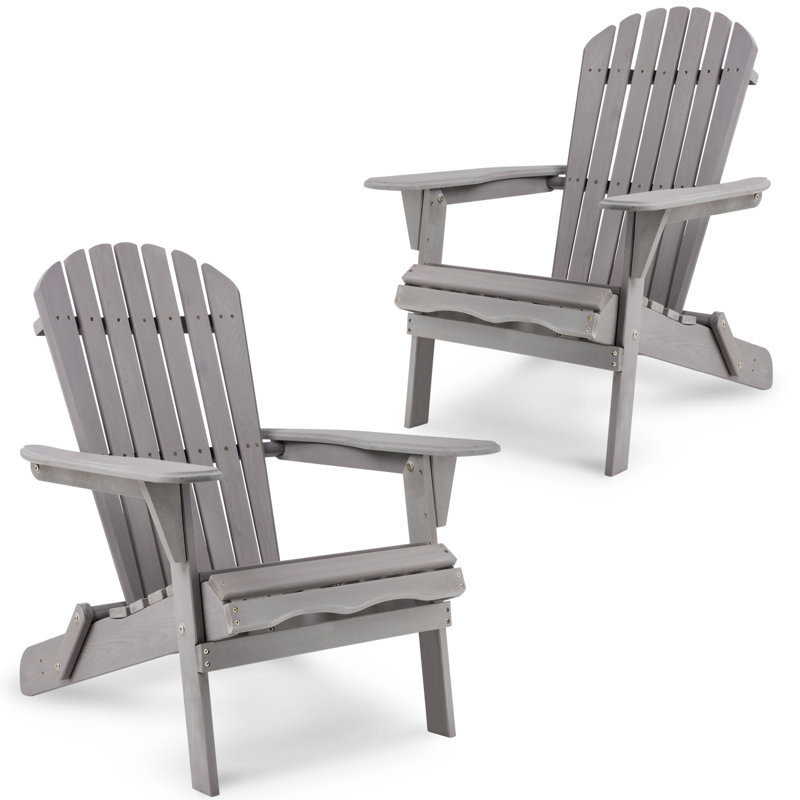 Classic Folding Adirondack Chair Wood Adirondack Chairs Outdoor Adirondack Chair, Gray, 1