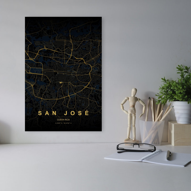Art mural abstrait de la ville dorée de San Jose, H 18 po x l 12 po