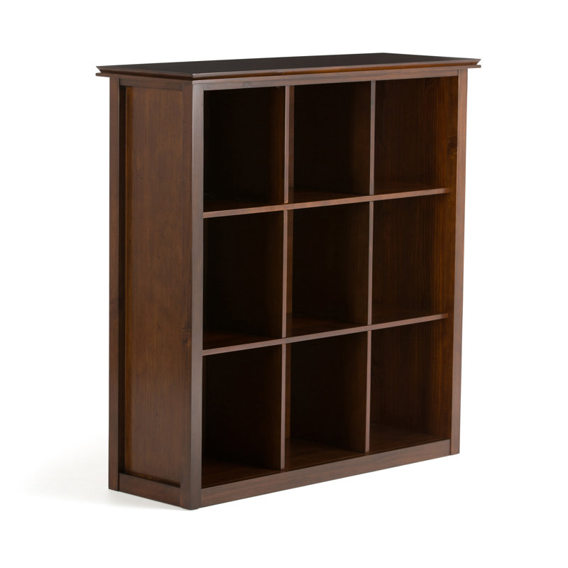 Artisan 45"H Solid Wood Transitional 9-Cube Bookcase with Fixed Shelves and Tapered Legs, Russet Brown