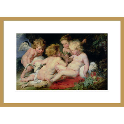 «Infant Christ with John the Baptist and deux angels» (panneau) par Peter Paul Rubens, impression giclée encadrée