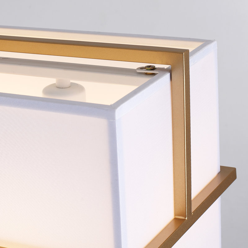 Lustre carré / rectangulaire rectangulaire à 5 lumières avec abat-jour en tissu blanc Ajanee - H 11,02 po x l 39,37 po, Doré