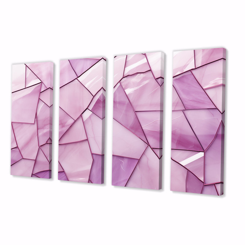 «Pink Tranquil Retrender Collages», ensemble d'art mural abstrait 4 pièces, H 32 po x l 64 po
