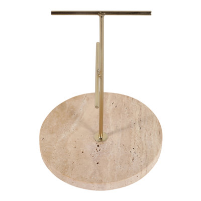 Présentoir à bijoux contemporain en marbre pour coiffeuse - Rangement moderne pour commode - 20 cm, beige et or