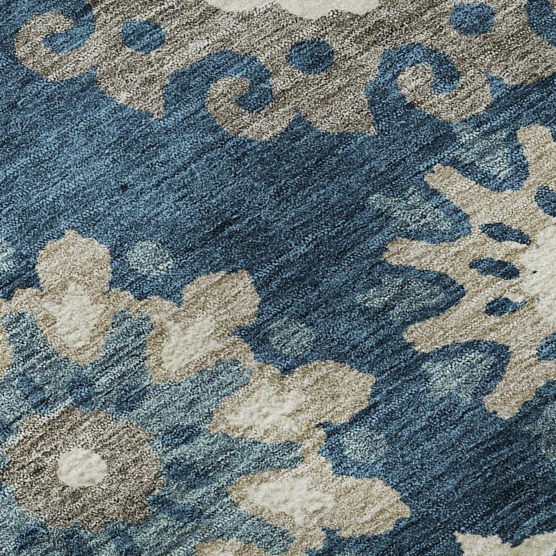 Premium Machine Washable Prisco Blue Rug, Runner 2'3" x 7'6"