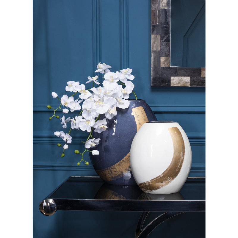 Yulin Aluminum Table Vase, Blue/Gold, 41cm H x 35cm W x 20cm D