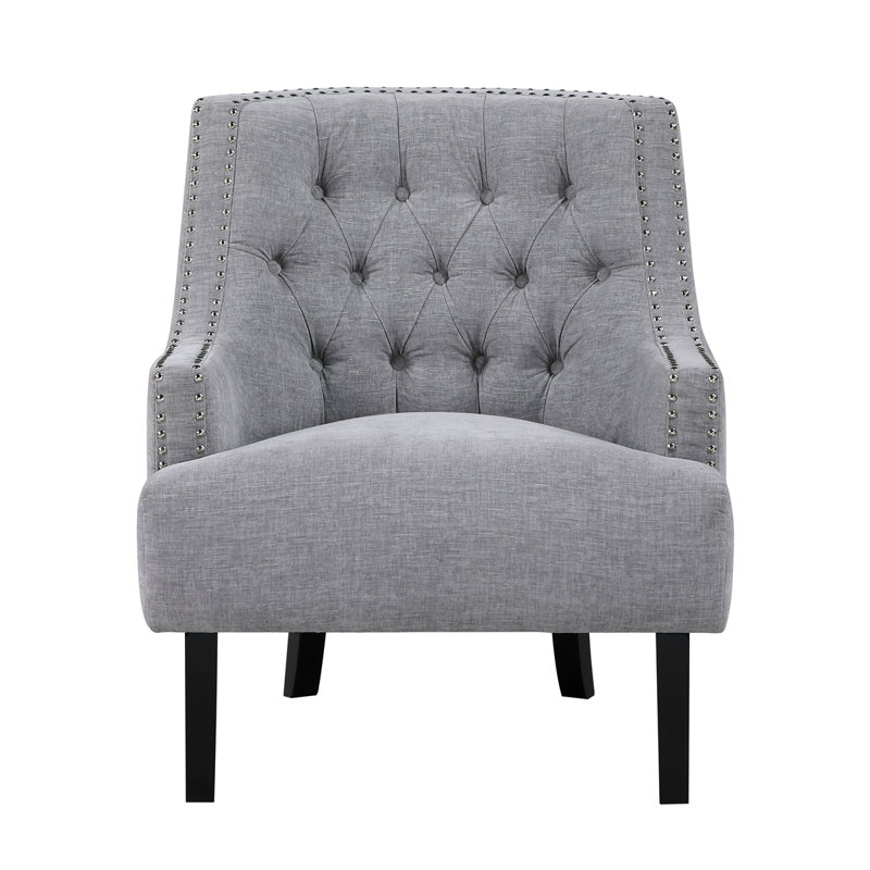 Chaise d'appoint moderne et contemporaine Bania 28 po avec revêtement en tissu texturé, dossier capitonné, garniture cloutée