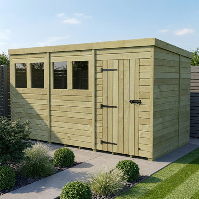 Total Sheds 12ft x 7ft Pent Garden Shed - Single Door - With Windows - Pressure Treated Timber - UK Manufactured