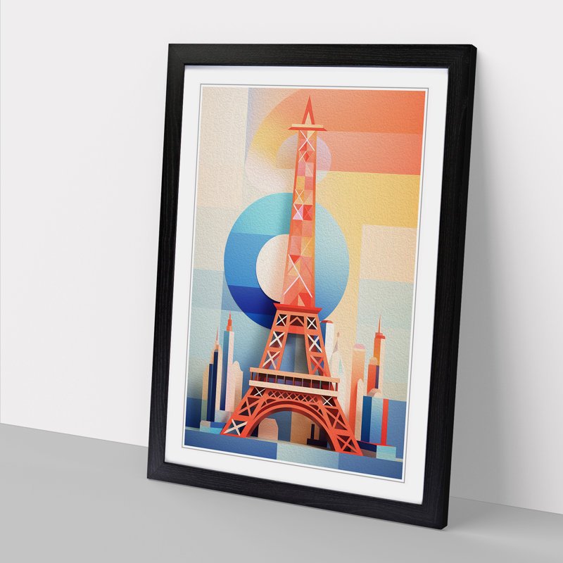 Eiffel Tower Constructivism - Single Picture Frame Print on Wood, 34" H x 25" W x 2" D, Black
