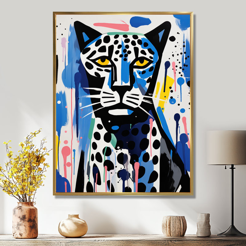 Portrait abstrait d'un tigre triste, Toile avec cadre flottant or, H 44 po x l 34 po x P 1,5 po