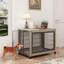 Caisse pour chien de style meuble, table d'appoint sur roulettes avec portes doubles et plateau relevable