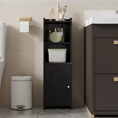 Bathroom Storage Cabinet, Wood Corner Floor Cabinet with Doors and Adjustable Shelf, Narrow Toilet Paper Cabinet, Bathroom Organizer for Small Spaces