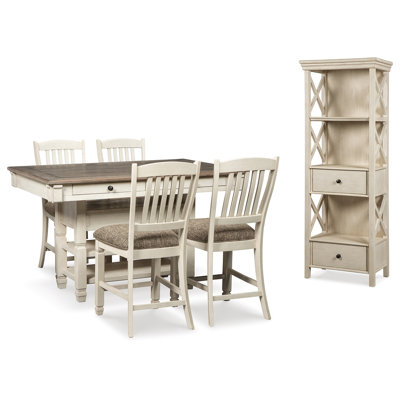 Table de salle à manger à hauteur de comptoir Bolanburg et 4 tabourets de bar avec vitrine