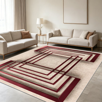 Tapis à motif géométrique bourgogne 1PC minimaliste pour le salon, doux et confortable, convient à toutes les saisons, facile à entretenir, tapis de sol intérieur lavable à la machine, sous la table de ferme convenant à la salle à manger, à la chambre à coucher, au vestibule, à la maison