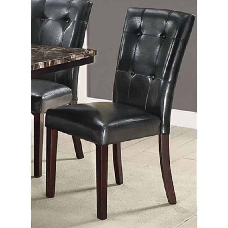 Jaroslaw Tufted Faux Leather Upholstered Parsons Chair, Black