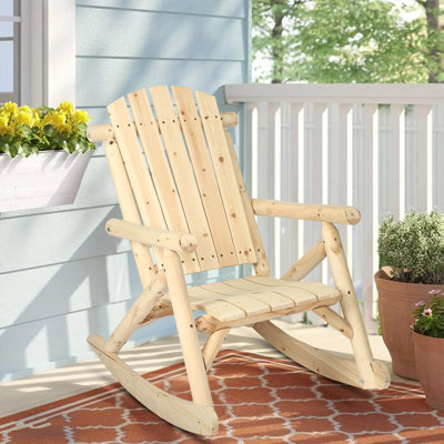 Adirondack Rocking Chair, Patio Log Rocker Outdoor Lounge Chair With Slatted Design, Fanned Back & Classic Rustic Style For Garden Patio Backyard Porch