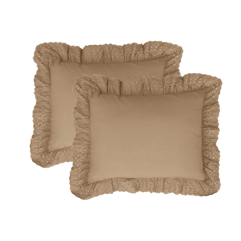 Ivory Embroidered Ruffled Standard Cotton Pillow Sham