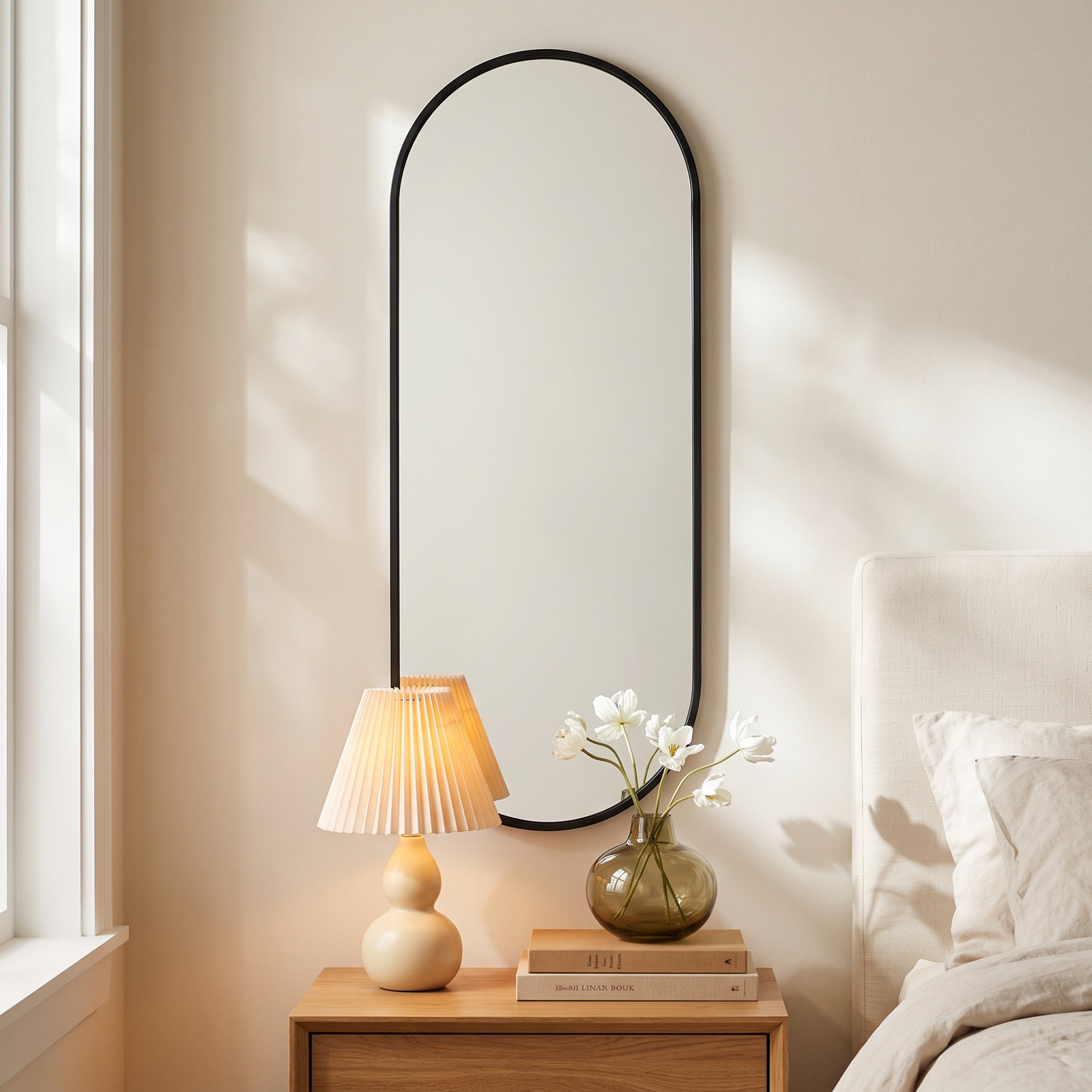 Edmonia Metal Wall Mirror, 60" x 22", Black