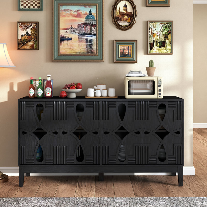 60.5" Mid Century Modern Sideboard Buffet Cabinet With Storage, Black