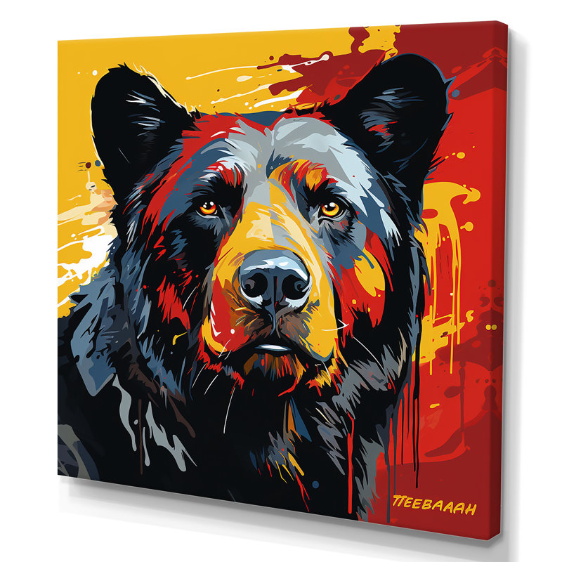 Illustration abstraite d'ours coloré I - Ours 2, art mural, Toile tendue, H 36 po x l 36 po x P 1,5 po
