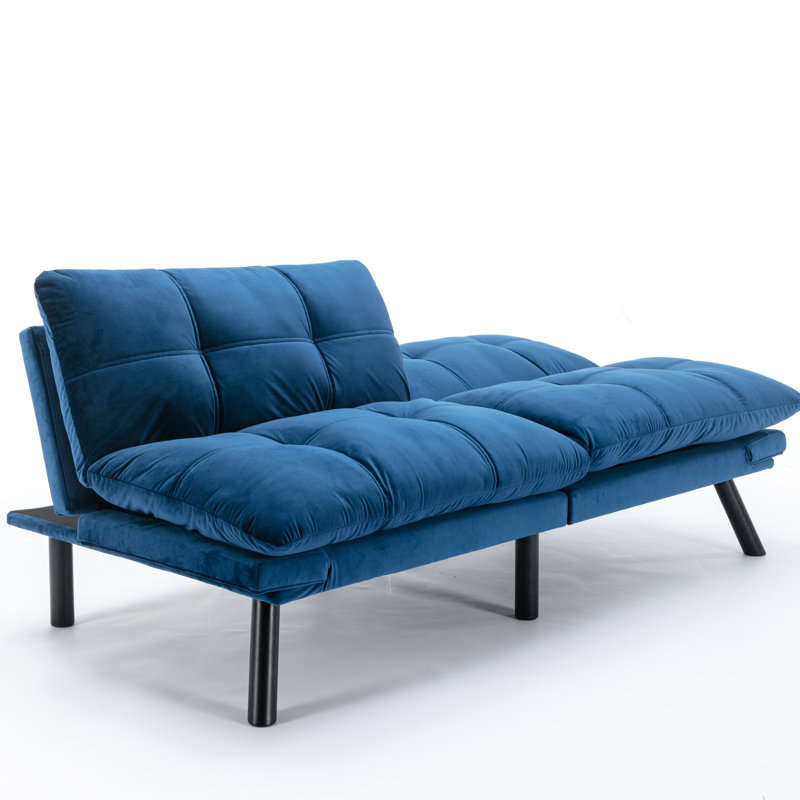 Lit 2 places en velours bleu marine avec siège mi-ferme et accoudoirs réglables, lit pliant convertible moderne, convient parfaitement aux petits espaces de vie