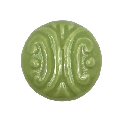 Set of Six Green Embossed Ceramic Drawer Pull Knobs