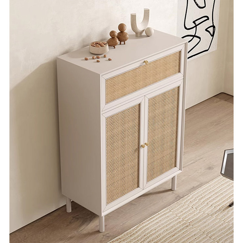Armoire à chaussures en chêne massif à tissage français de style français, Blanc
