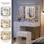 Bureau de coiffeuse blanc avec miroir et lumières, coiffeuse de maquillage avec miroir à DEL et prise de courant, 3 couleurs d'éclairage pour la chambre à coucher