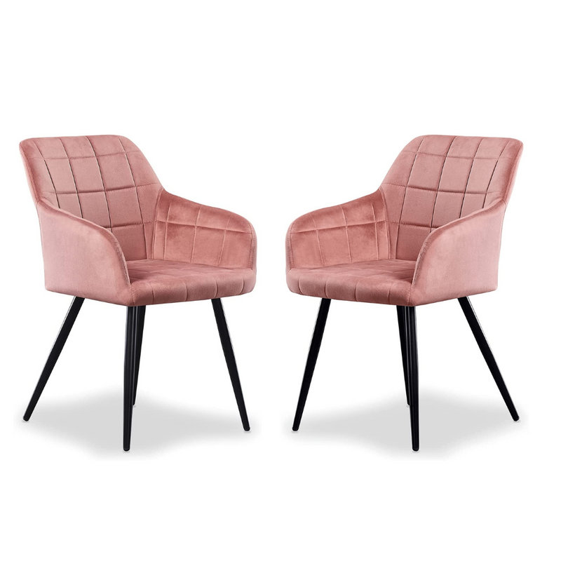Yerres Modern Velvet Dining Chairs - Ergonomic Curved Back with Metal Legs - Armchair for Dining Room Kitchen Living Room, 2