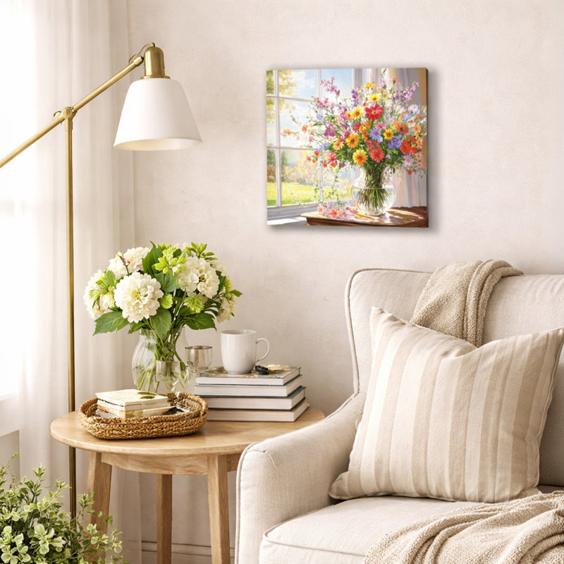 Printemps, fenêtre, jardin, toile tendue, art mural, 20"W x 20"H x 1.5"D