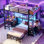 Lit superposé avec 2 bureaux, 6 tiroirs de rangement et 2 boîtes de rangement pour les jouets, petit lit capitaine en métal à DEL pour maximiser l'espace pour 2 enfants