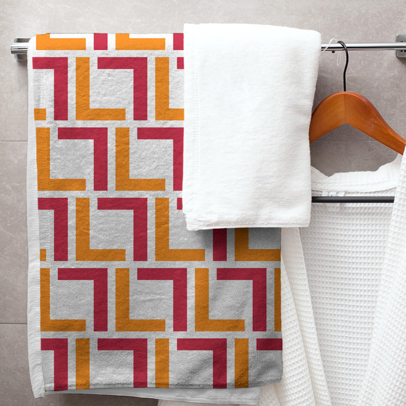 Bath Towel, White/Orange/Red