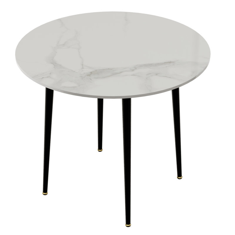Round Dining Table And 2 Chairs Set, 3pcs Dining Room Sets For Restaurant Kitchen Office, 2-4 Seaters Marble Table And Light Khaki Microfiber Silicone Leather Kitchen Chairs Set Of 2