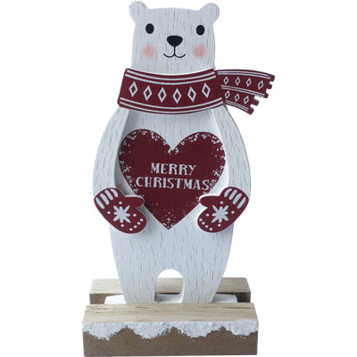 Polar Bear Merry Christmas Standing Wooden Plaque
