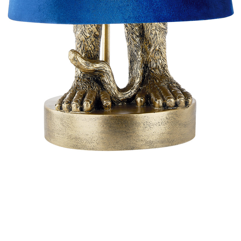 Lampe de table singe en résine dorée 21 "avec abat-jour, Bleu, Doré