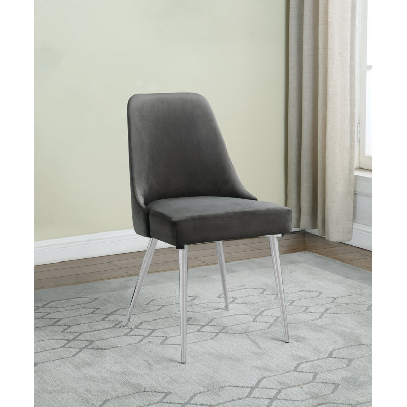 Polina 20'' H Upholstered Side Chair, Chrome, Dark Gray Velvet