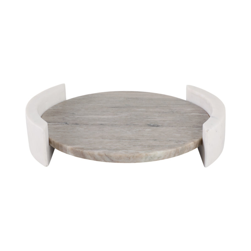 Round Marble Decorative Tray – Modern Coffee Table Tray - Perfect to Decorate an Ottoman, Vanity, or Entryway Table, 14"x12"