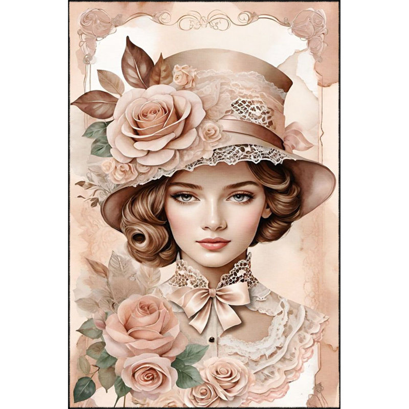 Tapis lavable à la machine Floral Noble Girl, Rectangle 2 pi 6 po x 4 pi 11 po