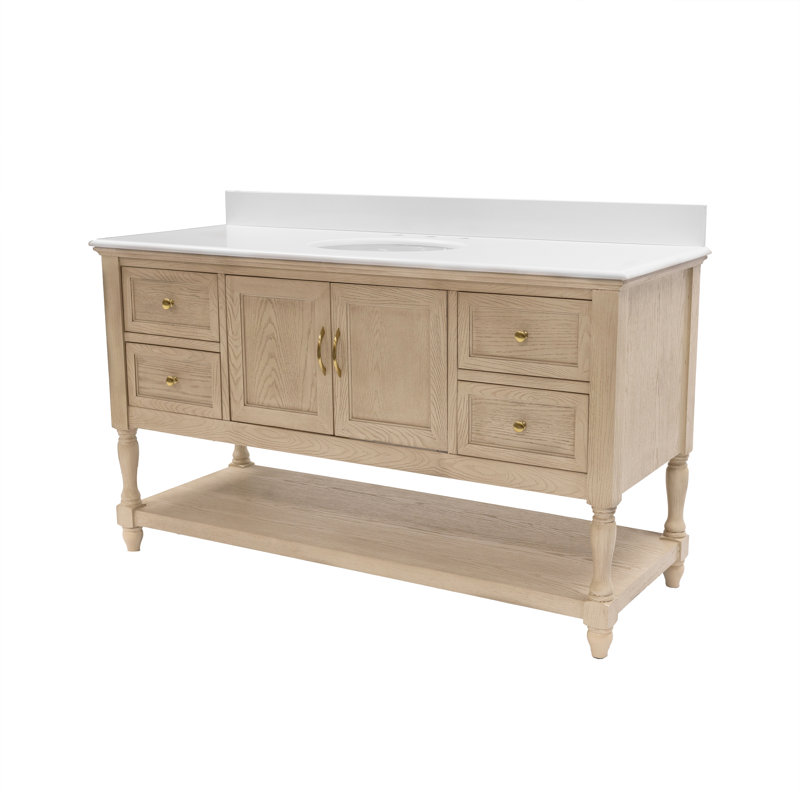 Ensemble de meuble-lavabo simple 60 po Hampton, Blanc d'ingénierie, Greige Oak