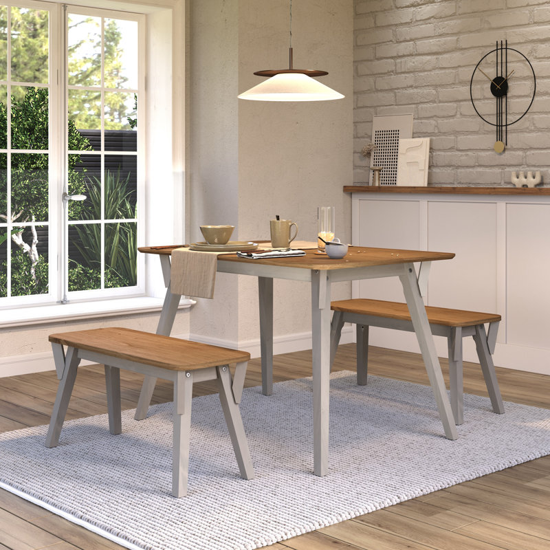 Claypoole 4 - Person Pine Solid Wood Grey & Antique Wax Dining Set, 75cm H x 120cm W x 80cm D