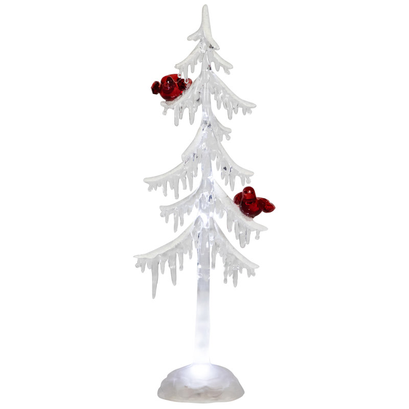 LED Lighted Acrylic Icicle Tree With Cardinals Christmas Decoration