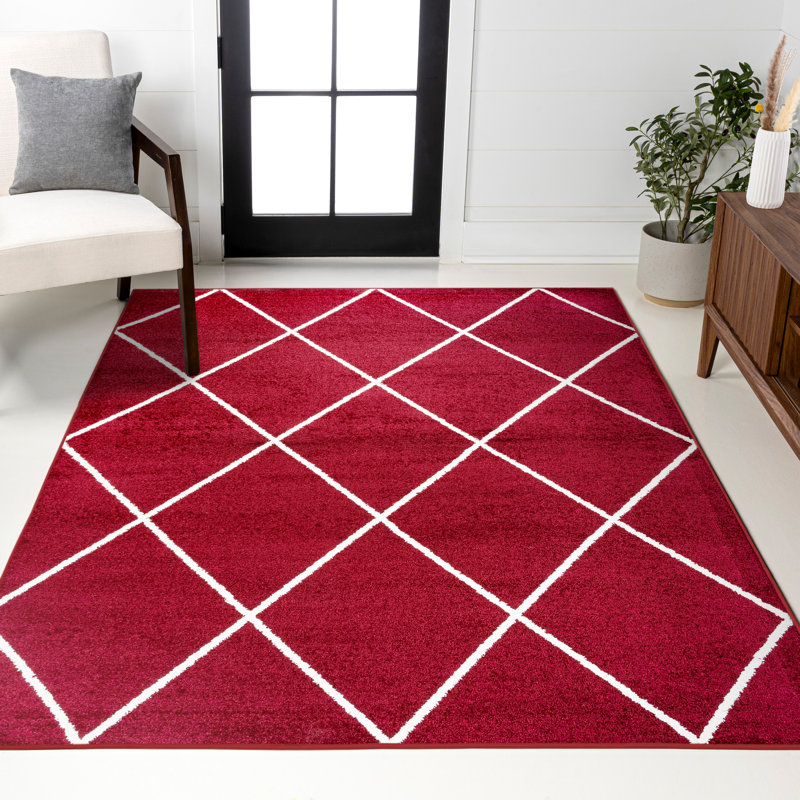 Tapis rouge / blanc Bertrice, Rectangle 7 pi 9 po x 10 pi