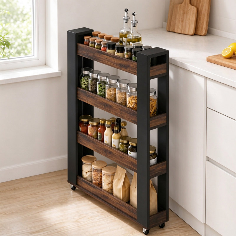 60 cm W Kitchen Cart with, Black & Rustic Oak