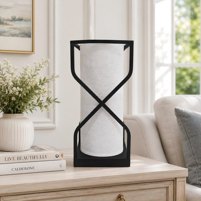 Lampe de table de chevet en lin 12,2 po H USB-C et USB-A, Natural Beige Linen
