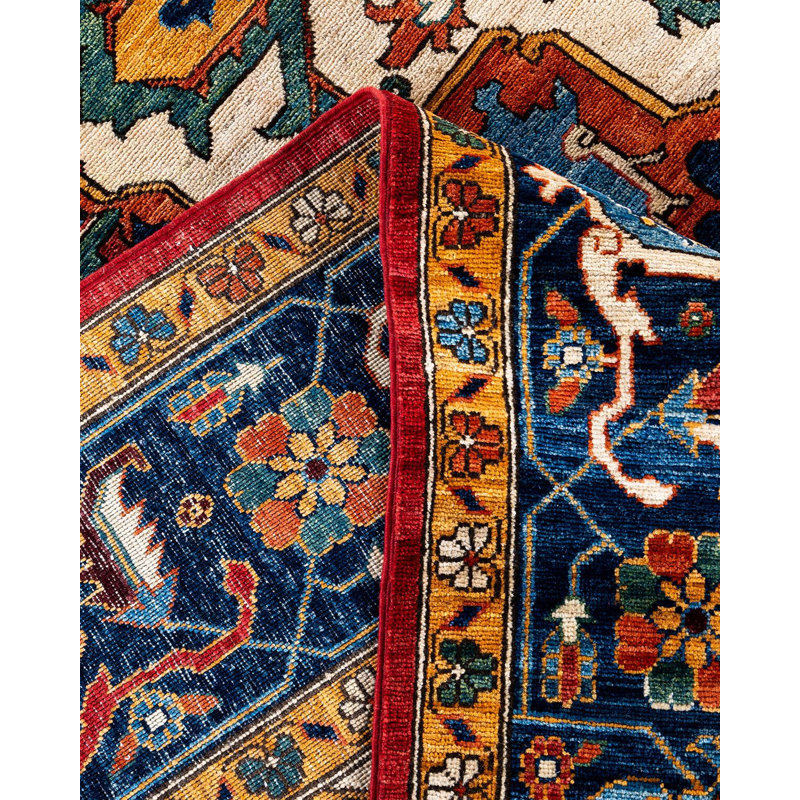 Hand-Knotted Red Wool Geometric Rectangular Area Rug, 9' 1" x 11' 8"