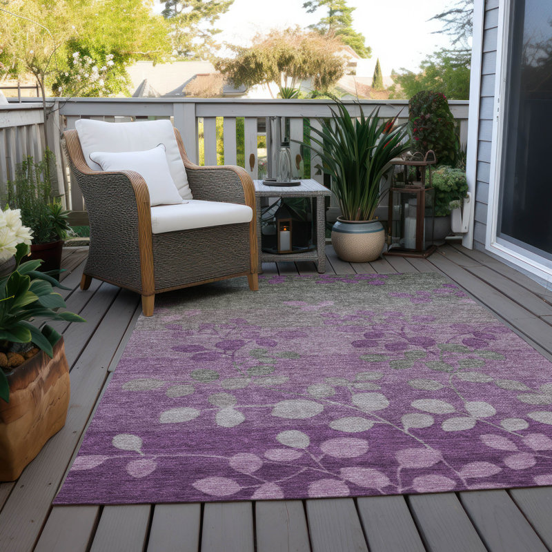 Tapis mauve lavable à la machine intérieur / extérieur Xhevrie, Rectangle 10 pi x 14 pi
